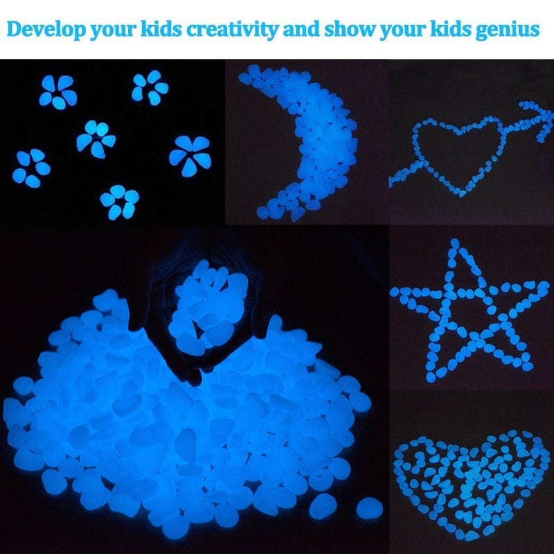 chic style Glow Stones, Glowing in The Dark Pebbles 150pcs for Walkways, Window, Yard Grass, Driveway, Outdoor Decor DIY Decorative Gravel Stones, Fish Tank Decoration (Blue) - Image 2